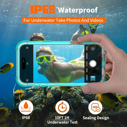 for iPhone 16 Pro Waterproof Case Compatible with MagSafe, IP68 Underwater Case Built-in Screen Protector, Slim Translucent 360° Full Body Protection, 12FT Military Grade, 6.3 Inch (Cyan)