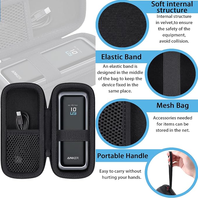 khanka Hard Travel Case for Anker Prime Power Bank, 20100mAh 220W(A110B) /20000mAh,200W(A1336),Case Only (Black)