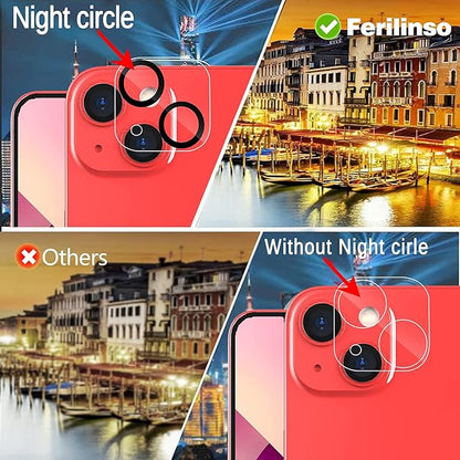 Ferilinso Designed for iPhone 13 Mini Screen Protector, 3 Pack HD Tempered Glass with 2 Pack Camera Lens Protector, Case Friendly, 9H Hardness, Bubble Free, 5G 5.4 Inch, Easy Installation