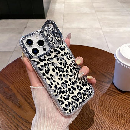 for iPhone 16 pro max Case Glitter Camera Lens Protector Phone Case for Women Girls Aesthetic Design TPU Shockproof Protective Case (Leopard)