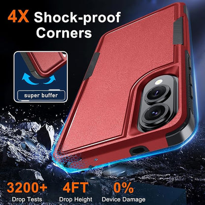 RMOCR Case for Samsung Galaxy S25 Edge, Full Body Heavy Duty Rugged Shockproof Protective Phone Cover with Lanyard Strap, Tempered Glass Screen Protector and Camera Lens Cover, Red