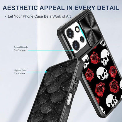 for Motorola Moto G 5G 2025 Case with Red Rose Skull, Metal Slide Camera Cover, Screen Protector, Anti-Peeping Privacy Safeguard, Camera Lens Protector Phone Case for Moto G 5G 2025