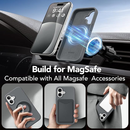 GONEZ Magnetic for iPhone 17 Case, Compatible with MagSafe, [Screen Protector + Camera Lens Protector], Liquid Silicone Anti-Scratch Shockproof Protective Phone Case 6.3 inch, Dark Grey