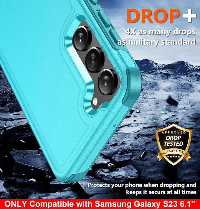 SPIDERCASE Designed for Samsung Galaxy S23 Case, [10 FT Military Grade Drop Protection], 2 Pack [Tempered Glass Screen Protector+Camera Lens Protector] Heavy Duty Shockproof Case, Light Blue