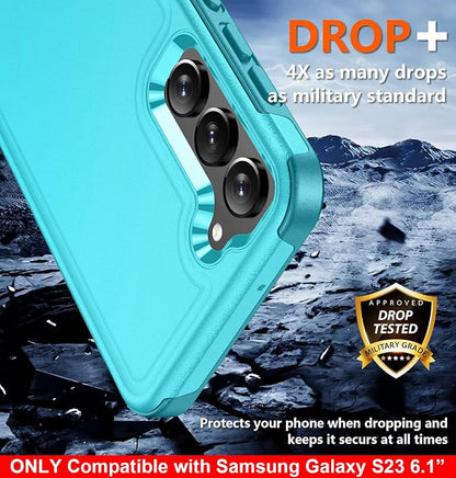 SPIDERCASE Designed for Samsung Galaxy S23 Case, [10 FT Military Grade Drop Protection], 2 Pack [Tempered Glass Screen Protector+Camera Lens Protector] Heavy Duty Shockproof Case, Light Blue