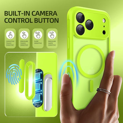 BERFY for iPhone 17 Pro Case, Compatible with MagSafe, Built-in Privacy Screen Protector, Camera Protection, Shockproof Full Body Phone Case 6.3", Translucent Bright Green