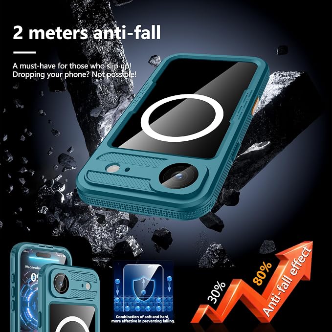GOLDJU Magnetic for iPhone 17 Air Case-Waterproof, Built-in Screen & Camera Protector-IP68 Underwater Full Body 16FT Military Dropproof Shockproof Case for 17 Air 6.6''- Blue