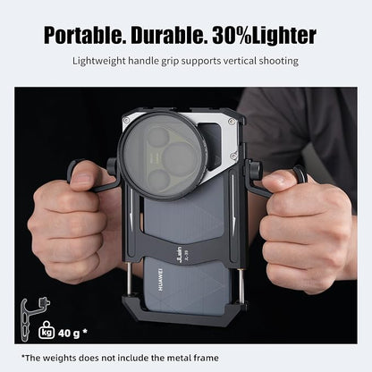 Fotga Universal Smartphone Cage Photo Video Stabilizer W/Handles + 67mm Variable ND Filter for iPhone 17 16 15 14 Pro Max Samsung Cell Phone Vlog Live Stream Video Recording, Cold Shoe Tripod Mount