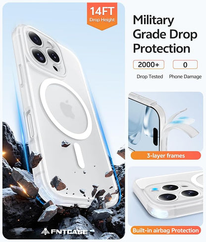 FNTCASE for iPhone 16 Pro Case: [Compatible with Magsafe] Translucent Matte Cases with [Full Camera Protection] [Screen Protector] Military Grade Shockproof Protective Phone Cover - White