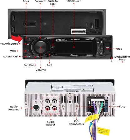 BOSS Audio Systems 625UAB Single DIN Car Stereo with Bluetooth - No CD DVD Player, AM/FM Radio Receiver, Aux Input, USB