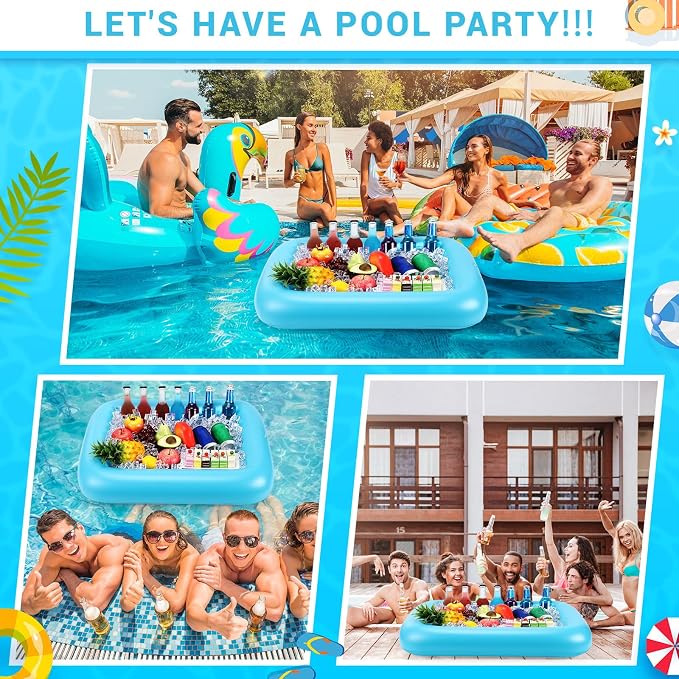 FillTouch Rectangular Inflatable Serving Bar Floating Drink Holder for Pool Inflatable Cup Holders Hot Tub Accessories, Adults Swimming Fun Drink Floats for Swimming Pool Party(Blue)