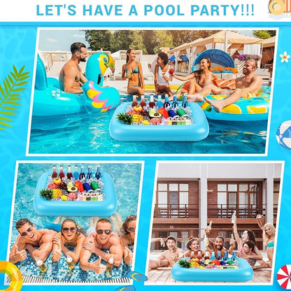 FillTouch Rectangular Inflatable Serving Bar Floating Drink Holder for Pool Inflatable Cup Holders Hot Tub Accessories, Adults Swimming Fun Drink Floats for Swimming Pool Party(Blue)