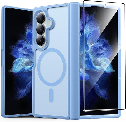 FNTCASE for Samsung Galaxy Z Fold 8 Ultra / Z Fold 7 Case, Fit for Magsafe | Hinge Protection, Screen Protector, Translucent Matte, 14FT Military Grade Drop Proof, Protective Phone Cover, Light Blue