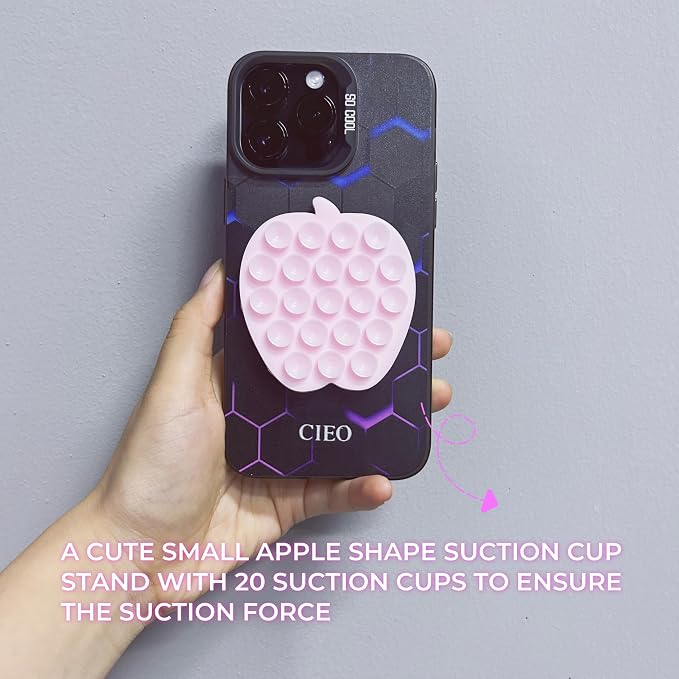 Suction Cup Phone Mount, Phone Accessories Hands-Free Strong Grip Holder for Selfies and Videos, Sticky Grip Mirror Shower Phone Holder(Apple Shaped, Black)