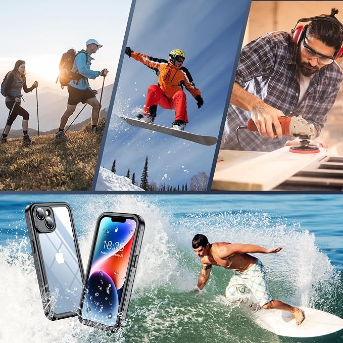 SPIDERCASE for iPhone 14 Case Waterproof, Built-in Lens & Screen Protector, Full Heavy Duty Protection, 12FT Military Shockproof, Dustproof, Anti-Scratched Phone Case,Black/Clear