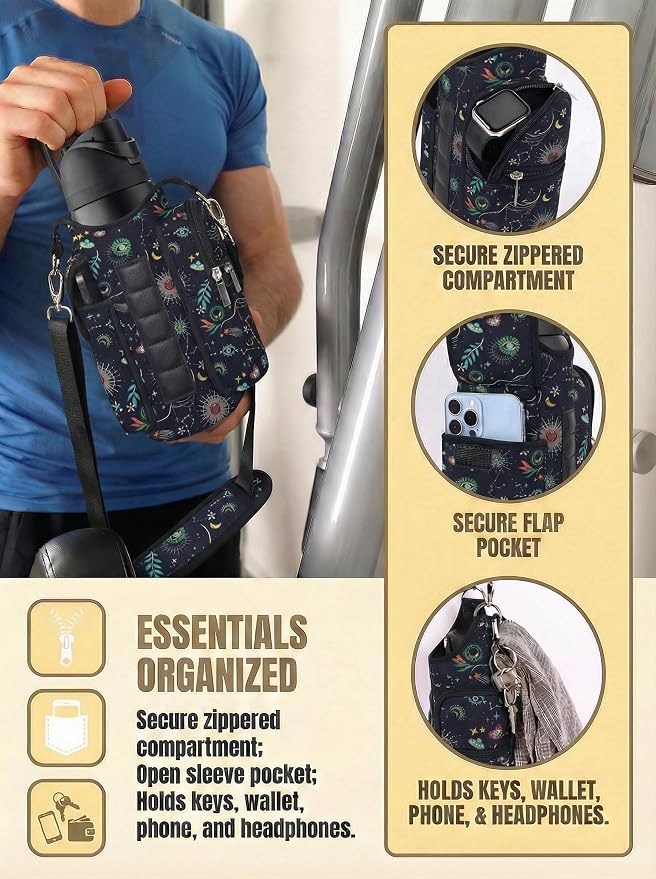 AUPET Magnetic Gym Bag for Men & Women, Small Gym Bag Organizer, Crossbody Magnets Gym Water Bottle Bag Holder Carrier Fits for 18-40oz Owala Yeti Hydro Flask, Workout Pouch for Phone, Keys & Wallet