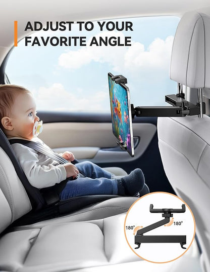 TECKNET Car Headrest Tablet Holder, ipad Car Holder Back Seat [3 in 1 Extension Arm], 360° Rotating Adjustable Road Trip Essentials for Kids,for 4.7-12.9" iPad Pro,Air,Mini,iPhone,Galaxy,Switch,Fire