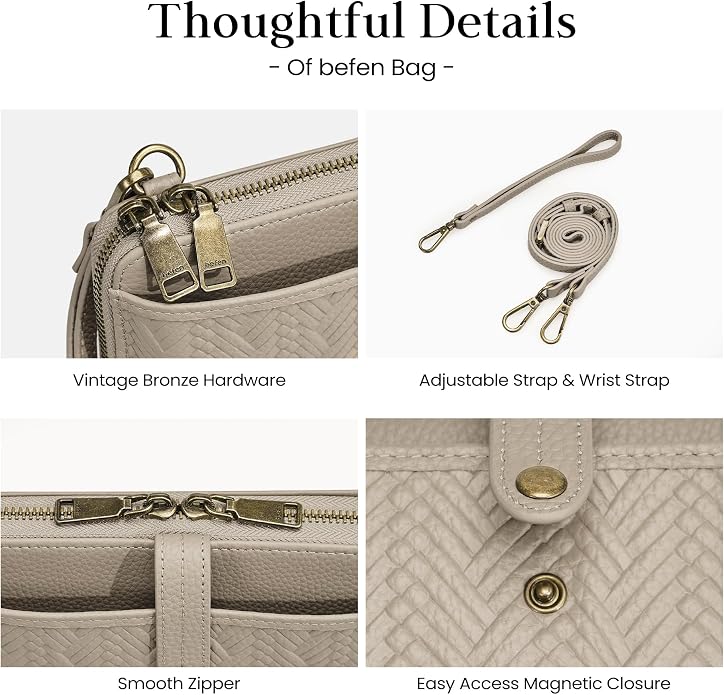 befen Leather Wristlet Wallet for Women Cell Phone Purse with Built in Wallet Vintage Leather Crossdody Bag Clutch Purse