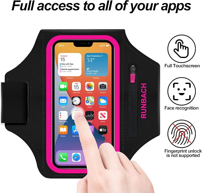 Armband for iPhone 17/17 Pro/16/16 Pro/15/15 Pro/14/14 Pro/13/13 Pro/13 Mini/12/12 Pro/12 Mini/11/11 Pro/XR/XS/X/SE,Water Resistant Armband with Zipper Slot for Airpods and Car Key (Pink)