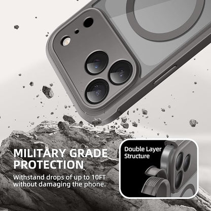 BERFY for iPhone 17 Pro Max Case, Compatible with MagSafe, Built-in Privacy Screen Protector, Camera Protection, Shockproof Full Body Phone Case 6.9", Clear Grey