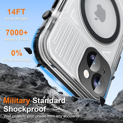 WIFORT for iPhone 15 Plus Waterproof Case, [IP68 Underwater Dustproof][Built-in Screen][15FT Military Shockproof], 360 Full Body Sealed Protection Cover Magnetic Frosted Phone Case, 6.7" Black