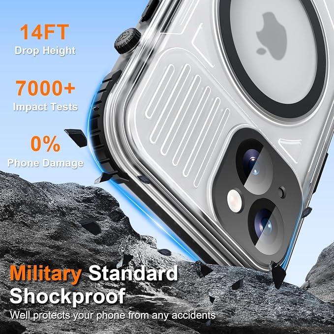 WIFORT for iPhone 15 Waterproof Case, [IP68 Underwater Dustproof][Built-in Screen][15FT Military Shockproof], 360 Full Body Sealed Protection Cover Magnetic Frosted Phone Case, 6.1" Black