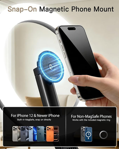 NiceVeedi 10.2” Magnetic Desk Ring Light with Stand, 5000mAh Rechargeable Desktop Ring Light for Phone，3 Color Foldable Selfie Light for Live Stream/Makeup/TikTok/YouTube/Photography/Zoom/Vlogging