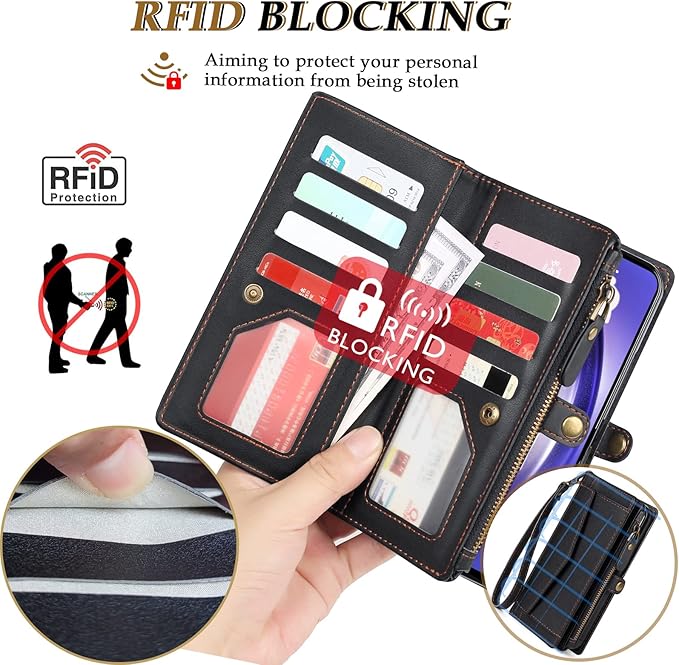 for Samsung Galaxy S25 Ultra Wallet Case for Women Men, Wireless Charging with RFID Blocking Card Holder, PU Leather Crossbody Strap Detachable Magnetic Phone Shell Purse, Black