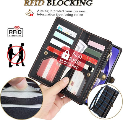 for Samsung Galaxy S25 Ultra Wallet Case for Women Men, Wireless Charging with RFID Blocking Card Holder, PU Leather Crossbody Strap Detachable Magnetic Phone Shell Purse, Black