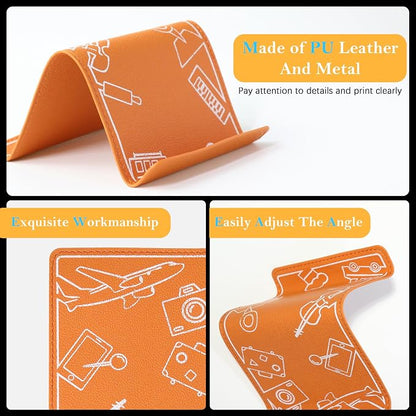 Adjustable Angle Phone Stand Tablet Holder, Sturdy Universal for All Smartphones - Foldable Portable for Desk, Travel, Home, Kitchen, Bed, Treadmill, Airplane, Orange