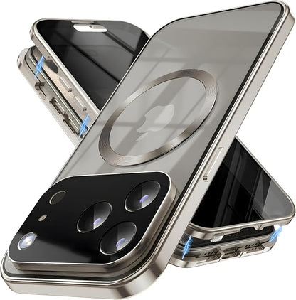 Magnetic Privacy Case for iPhone 17 Pro Max with Full Camera Lens Protector [Safety Buckle Lock] [Fits for MagSafe] Anti Peep Privacy Screen Protector Double Sided Glass Mag-Safe Case for 17 Max