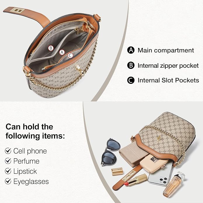 FOXLOVER Cell Phone Crossbody Bags for Women Small Lightweight Shoulder Purses PVC Leather Vintage with Adjustable Strap