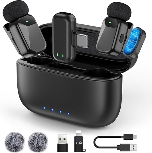 Mini Wireless Lavalier Microphones for iPhone 15/16/17 & Android, 30H Battery Life with Charging Case, Lapel Microphone Wireless for Video Recording Vlogging