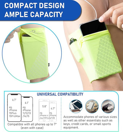 HiRui Universal Sports Armband Cell Phone Armband Sleeves Running Armband for Exercise Workout, Compatible with iPhone 17/17Plus/Pro/16/15/15Plus/14 Samsung Galaxy All Phones (Large, Bright Yellow)
