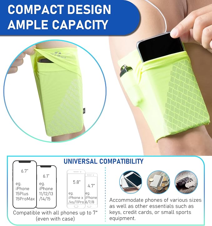 HiRui Universal Sports Armband Cell Phone Armband Sleeves Running Armband for Exercise Workout, Compatible with iPhone 17/17Plus/Pro/16/15/15Plus/14 Samsung Galaxy All Phones (X-Large, Bright Yellow)