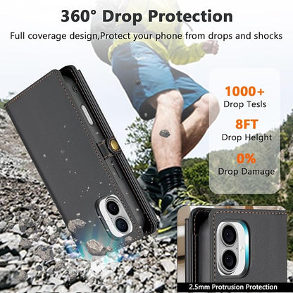 Wallet Case for iPhone 16 with Card Holder/Crossbody Wallet/Strap| RFID Blocking | Magnetic | Kickstand | Detachable | PU Leather Phone Case for iPhone 16,6.1 in,Black