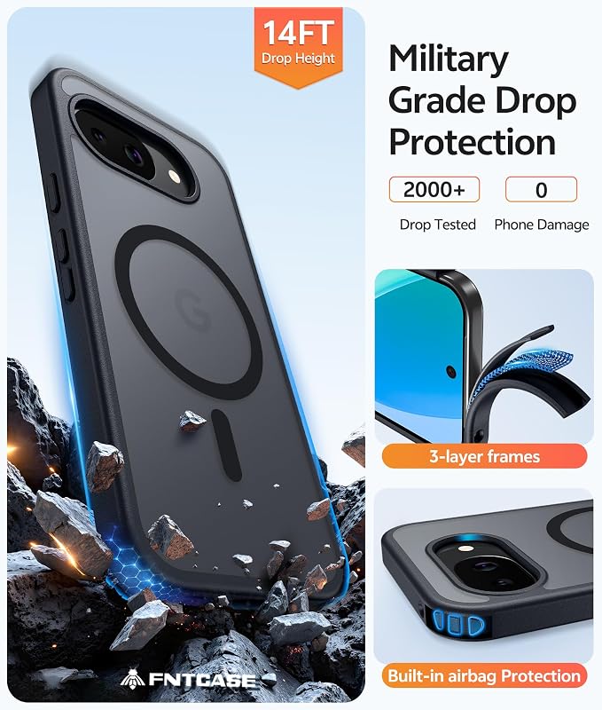 FNTCASE for Google Pixel 10a Case: [Compatible with Magsafe] Translucent Matte Cases with [Screen Protector] Military Grade Shockproof Protective Magnetic Phone Cover for Pixel 10A - Black