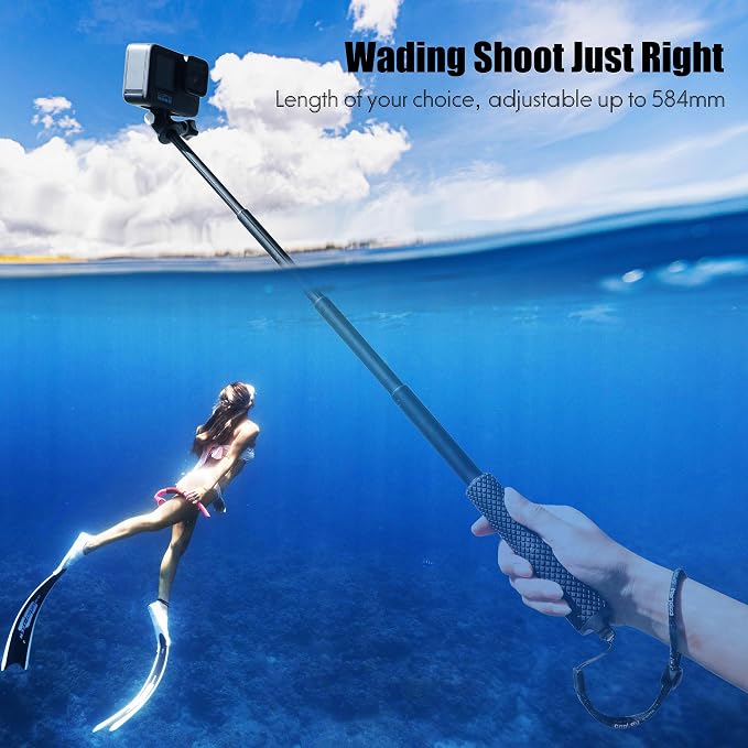 SOONSUN 23'' Short Extension Selfie Stick Compact Hand Grip Waterproof Monopod Pole for GoPro Hero 13 12 11 10 9 8 7 6 5 4, Fusion, Session, Insta360 X2 X3, GO3, AKASO, DJI Osmo Action Camera