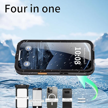Guppy for iPhone 17 Pro Max Waterproof Magnetic Case, Built-in Screen Protector IP68 Waterproof Shockproof Dust-Proof Case[14FT Military Drop Proof] 360° Full Body Protection Sealed Case, Black