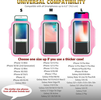 TRIBE Water Resistant Cell Phone Armband Case Running Holder for iPhone Pro Max Plus Mini SE (13/12/11/X/XS/XR/8/7/6/5) Galaxy S Ultra Plus Edge Note (21/20/10/9/8/7/6/5) Adjustable Strap & Key Pocket