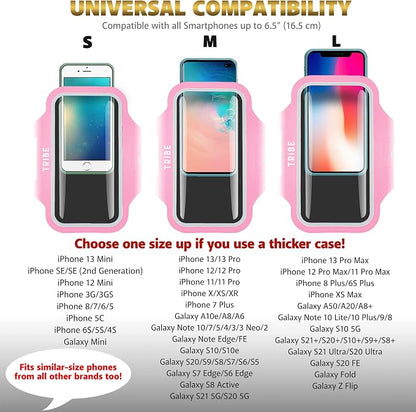 TRIBE Water Resistant Cell Phone Armband Case Running Holder for iPhone Pro Max Plus Mini SE (13/12/11/X/XS/XR/8/7/6/5) Galaxy S Ultra Plus Edge Note (21/20/10/9/8/7/6/5) Adjustable Strap & Key Pocket