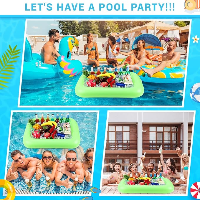 FillTouch Rectangular Inflatable Serving Bar Floating Drink Holder for Pool Inflatable Cup Holders Hot Tub Accessories, Adults Swimming Fun Drink Floats for Swimming Pool Party(Green)