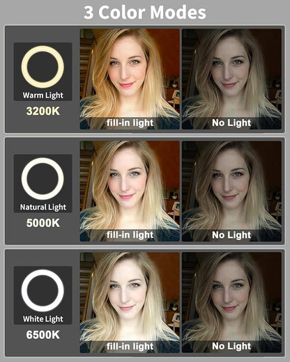 Ring Light with Stand and Phone Holder, USB 10" Ring Light for Desk, Overhead Camera Mount with Ringlight, Desk Lamp with Clamp for Photography/Makeup/Live StreamVideo/YouTube