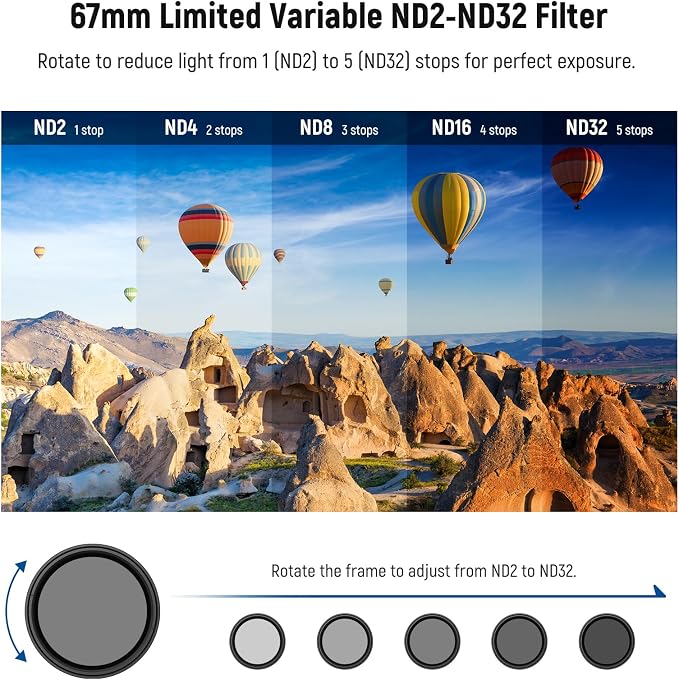 NEEWER Clip On Phone Filter Kit, 67mm Multicoated Variable ND Filter ND2-32 with Cold Shoe Cell Phone Clamp, Carrying Case & Cleaning Cloth Accessories Compatible with iPhone Samsung Android, FL-82