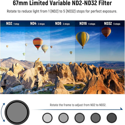 NEEWER Clip On Phone Filter Kit, 67mm Multicoated Variable ND Filter ND2-32 with Cold Shoe Cell Phone Clamp, Carrying Case & Cleaning Cloth Accessories Compatible with iPhone Samsung Android, FL-82