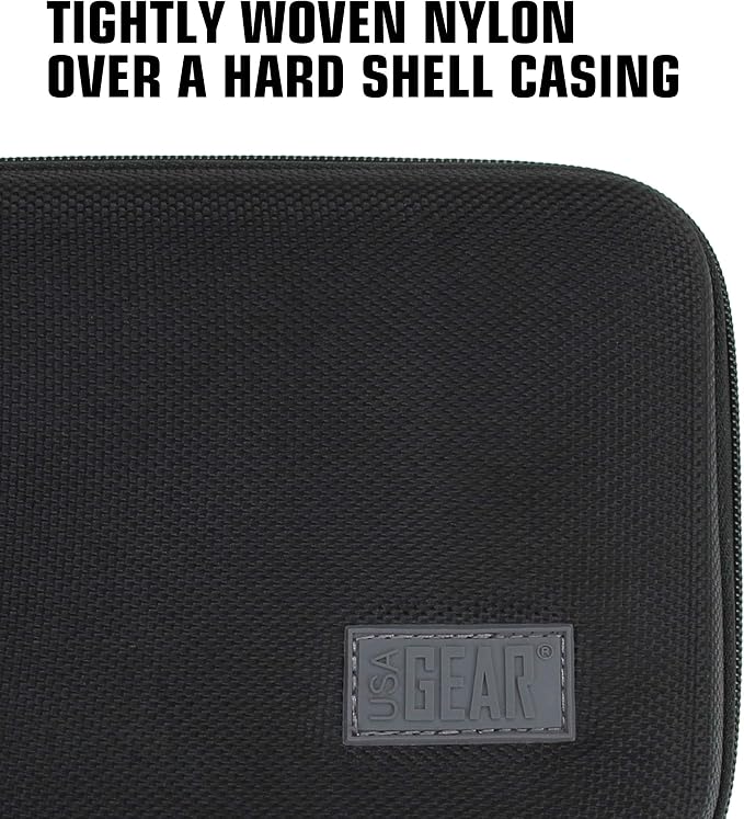 USA Gear Travel Electronics Organizer - Water Resistant Zipper Case, Hard Shell Exterior - 6.5 Inch Case Fits Chargers, Cables, Batteries, Earphones, Cords, Batteries, Power Bank & more - Black