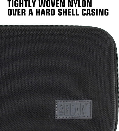 USA Gear Travel Electronics Organizer - Water Resistant Zipper Case, Hard Shell Exterior - 6.5 Inch Case Fits Chargers, Cables, Batteries, Earphones, Cords, Batteries, Power Bank & more - Black