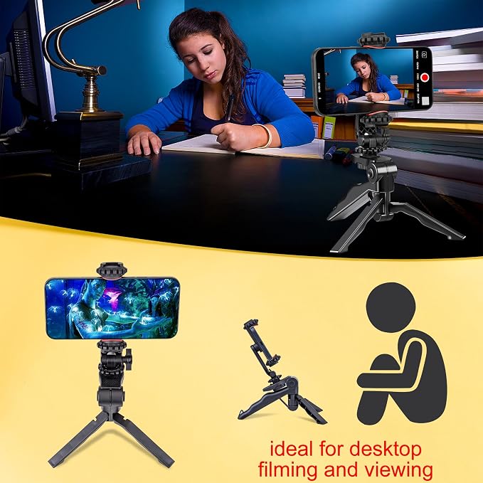 Zeadio Phone Tripod Stabilizer Grip, Smartphone Handheld Portable Selfie Stick Desktop Tabletop Stand Mount Holder for All Smartphones