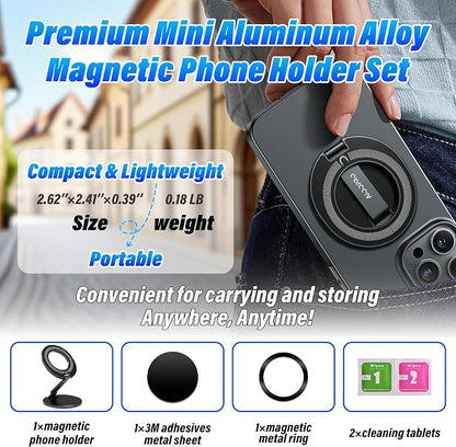 Double-Sided Magnetic Phone Holder, 3-Sided 4200gf Strong Magnetic, 300° Foldable for Iron Surfaces, MagSafe Compatible, for iPhone & Android