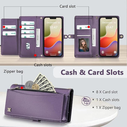 Wallet Case for iPhone 14 Plus with Card Holder/Crossbody Wallet/Strap| RFID Blocking | Magnetic | Kickstand | Detachable | PU Leather Phone Case for iPhone 14 Plus,6.7 in,Purple